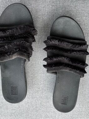 Fitflop Black Fringed Slide Sandals